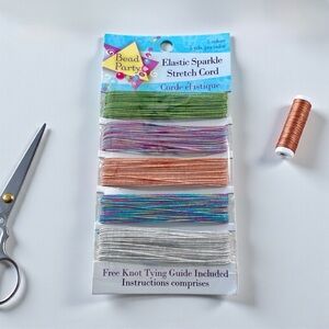 NWT BEAD PARTY Elastic Cords Craft 5 Colors Sparkle Stretch Jewelry Making Gift